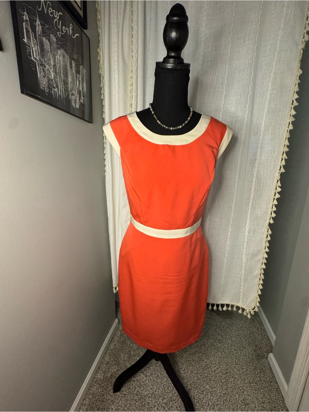 The Limited Orange Midi Dress with Cream Accents